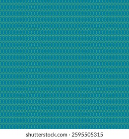Retro aesthetic seamless pattern with interlacing rings or circles on a green and blue background. Modern vector line art background for fabric design, textile, wrapping paper.