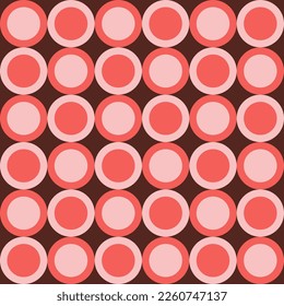Retro aesthetic seamless pattern in style 60s, 70s. Monochrome circles on a dark brown background. Geometric vector print