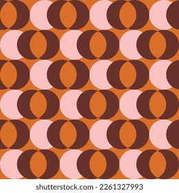 Retro aesthetic seamless pattern in style 60s, 70s. Mid century background with crescent moon. Geometric vector print