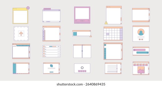 Retro Aesthetic UI Frame Windows Dekstop Design Element Vector Set Illustration