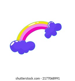 Retro aesthetic y2k, psychedelic acid trippy rainbow with cloud. 70s, 80s, 90s cartoon style. Set element smile emoji. Creative vector illustration. Funny cartoon character. Pop art aesthetic y2k.