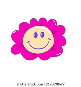 Retro aesthetic y2k, psychedelic acid trippy smile in flower. 70s, 80s, 90s cartoon style. Set element smile emoji. Creative vector illustration. Funny cartoon character. Pop art aesthetic y2k.