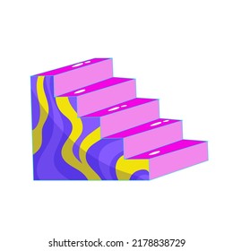 Retro aesthetic y2k, psychedelic acid trippy stairs. 70s, 80s, 90s cartoon style. Set element smile emoji. Creative vector illustration. Funny cartoon character. Pop art aesthetic y2k.