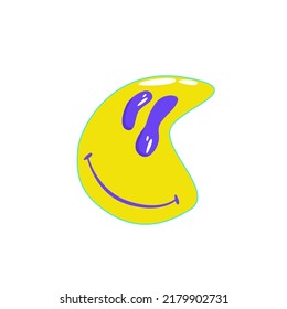 Retro aesthetic y2k, psychedelic acid trippy smile. 70s, 80s, 90s cartoon style. Set element smile emoji. Creative vector illustration. Funny cartoon character. Pop art aesthetic y2k
