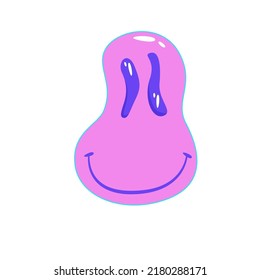 Retro aesthetic y2k, psychedelic acid trippy smile. 70s, 80s, 90s cartoon style. Set element smile emoji. Creative vector illustration. Funny cartoon character. Pop art aesthetic y2k