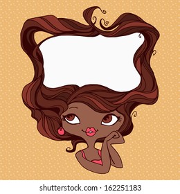 retro african american girl with long hair in a frame shape