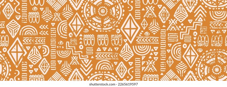 Retro african culture seamless pattern, ancient texture drawing decorative  relief adinkra. Fashion textile print vector illustration navajo style.