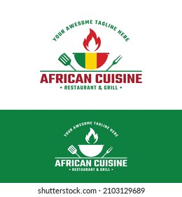 Retro African Senegal Cuisine Grill Barbeque Badge Logo Design Template. Suitable for African Grill Barbeque Steak House Restaurant Cafe Bar Shop Business Brand Company Logo Design.