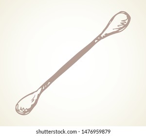 Retro aid bath waste utensil light backdrop. Outline ink hand drawn modern neat nurse wax cure logo pictogram emblem design in vintage art doodle print style on paper text space. Close up macro view