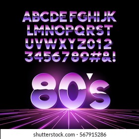 retro Airbushed style 1980's shiny Letters with a futuristic look from the decade. Vector illustration