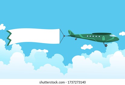 Retro airplane with a banner. Biplane aircraft