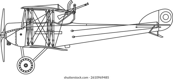 Retro airplane from the First World War, Anatra fighter plane, black line icon.