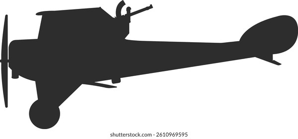 Retro airplane from the First World War, Anatra fighter plane, black silhouette icon.