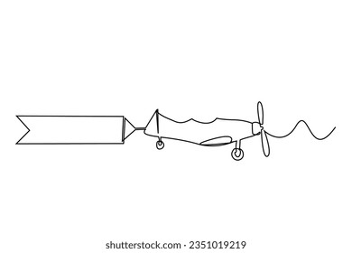 retro airplane message announce fly poster ribbon line art