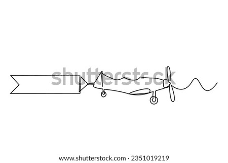 retro airplane message announce fly poster ribbon line art