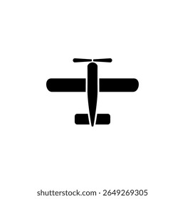 Avião Retro, Plano Vintage, Ícone Vetor Plano Sólido Biplano Isolado no Fundo Branco.