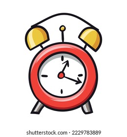 Retro alarm clock colored doodle vector illustration. Isolated on white background