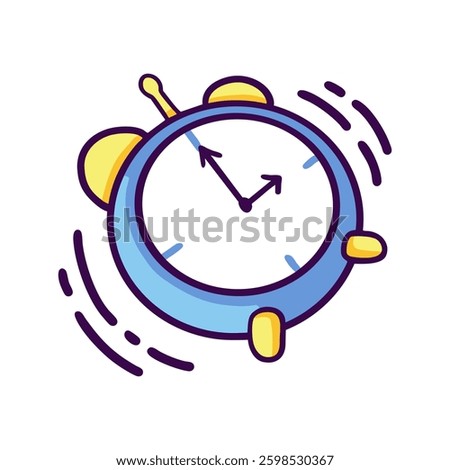 retro alarm clock, depicted with motion lines to convey the urgency of waking up. representing the pre-dawn meal (sahur) during Ramadan, symbolizing the need to rise early