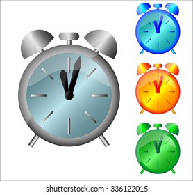 The retro alarm clock in different colors isolated in white