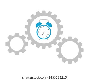 retro alarm clock in gear mechanism teamwork icon isolated on white background