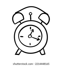 Retro alarm clock hand drawn outline vector illustration. Isolated on white background