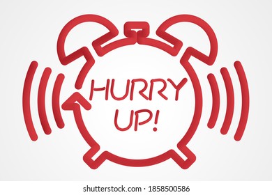 Retro alarm clock and Hurry up text on white background.