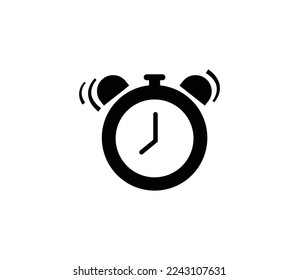 Retro alarm clock icon. Black table clock with mechanical winding and two call dials for vintage timer and morning vector wake up