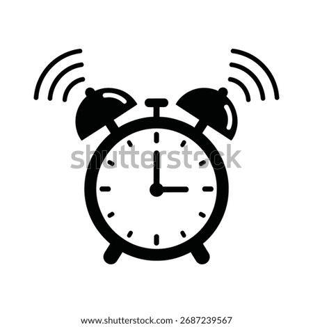 Retro alarm clock icon, ringing loudly with sound waves