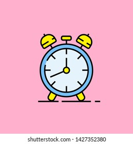 Retro alarm clock line icon isolated on pink background. Wake up time symbol. Vector illustration.