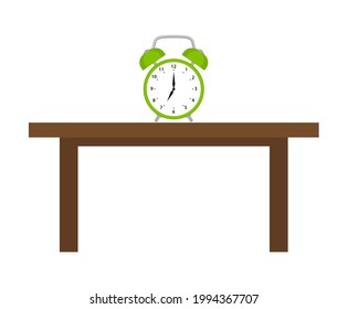 reloj de alarma retro en icono de mesa de madera aislado en fondo blanco