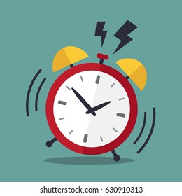 Retro alarm clock ringing, wake up time concept. Vector illustration