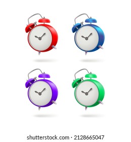 Reloj de alarma retro aislado en fondo blanco. Iconos vectoriales 3d