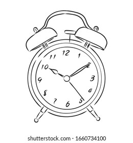 Retro Alarm Clock, Vector Sketch Illustration 