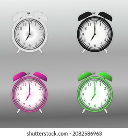 Retro alarm clocks on light gradient background