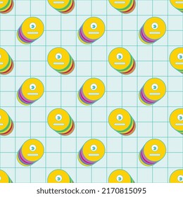 Retro alien neutral face seamless pattern on a blue background. Vintage pop culture pattern for posters and t-shirt prints. Groovy vector editable illustration  EPS 10