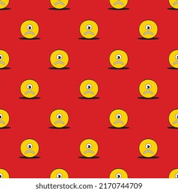 Retro alien sad face seamless pattern on a pink background. Vintage pop culture symbols for posters and t-shirt prints. Groovy vector editable illustration  EPS 10