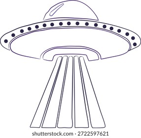 Nave espacial extraterrestre retro OVNI con Ilustración vectorial de haz de luz	