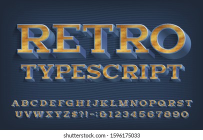 Retro alphabet font. 3D effect vintage letters and numbers with shadow. Vector typeface for your typography design.