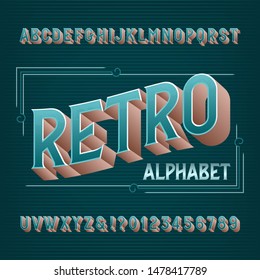 Retro alphabet font. 3D vintage letters and numbers. Vector typeface for your typography design.