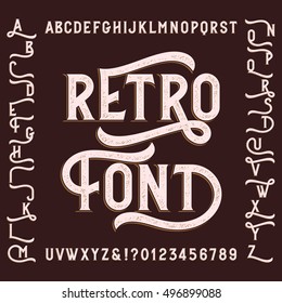 Retro Alphabet Font With Alternates. Letters, Numbers And Symbols. Vintage Vector Typeface For Your Design.