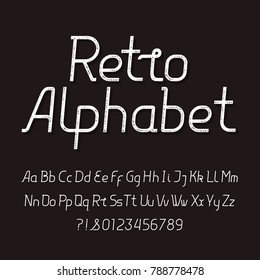 Retro alphabet font. Distressed vintage typeface. Upperscale and lowercase letters and numbers. Stock vector typeset for your headers or any typography design.