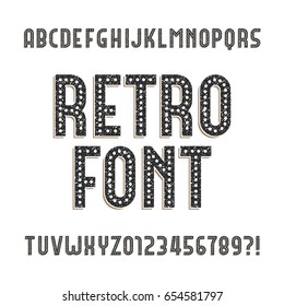 Retro alphabet font. Rough distressed letters and numbers on a white background. Vintage vector typeface for your design.