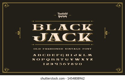 Retro alphabet font. Serif type letters, numbers and symbols. Stock vector typography for labels, headlines, posters etc.