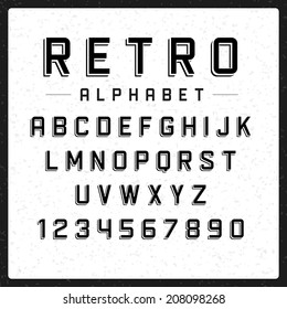 Retro Alphabet Font. Type Letters And Numbers Vector Design Elements. 