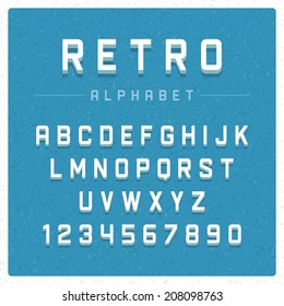 Retro alphabet font. Type letters and numbers Vector design elements. 