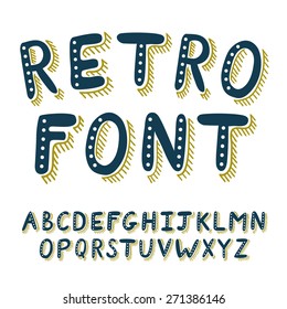 Retro alphabet font. Type letters set. Vector design elements. Hand drawing abc.