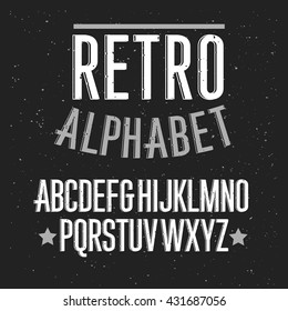 Retro alphabet font. Type letters and numbers Vector design elements. 