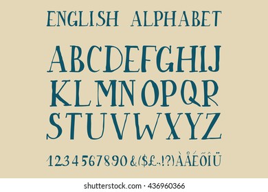 Retro alphabet font. Type letters and numbers Vector design elements.