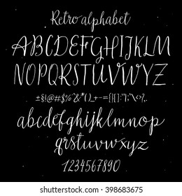 Retro Alphabet. Hand Drawn Script Fonts. Handwritten Typeface. Lettering and Custom Calligraphy For Your Designs: Logo, For Posters, Invitations, Cards, etc. Vector Typography.