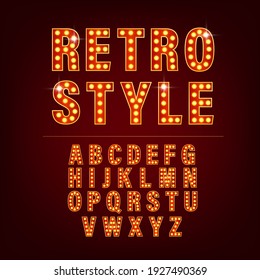 Retro Alphabet With Retro Letter Light On Golden Background. Number Font. Vector 3d. Creative Vector Font.